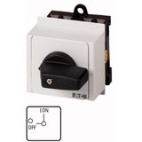On-Off switch, T0, 20 A, service distribution board mounting, 2 contact unit(s), 4 pole, with black thumb grip and front plate