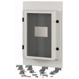 Front plate, NZM4, 4p, fixed with mechanical interlock, W=425mm, IP55, grey