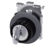 RONIS key-operated switch, 30 mm, round, Metal, matte, front ring for flush installation, lock number SB30, with 2 keys, 3 switch positions I-O-II,  3SU1060-4LL11-0AA0-Z Y12