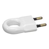 Flat male plug without plastic ground - with extraction ring - blister pack - white