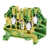 Multi conductor ground DIN rail terminal block with 3 screw connection