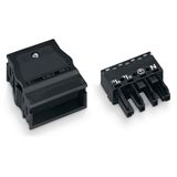 Socket with strain relief housing 4-pole black
