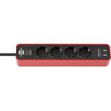 Extension Socket Ecolor with USB-Charger 4way red/black 1.5m H05VV-F 3G1.5 with switch