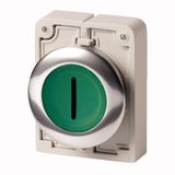 Illuminated pushbutton actuator, RMQ-Titan, Flat, maintained, green, inscribed, Metal bezel