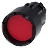 Pushbutton, 22 mm, round, plastic, red, Front ring, raised, castellated momentary contact type, with laser labeling, upper case and lower case, always upper