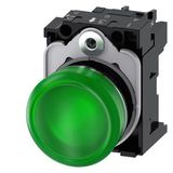 Indicator lights, 22 mm, round, metal, shiny, green, lens, smooth, with holder, LED module with integrated LED 110  3SU1153-6AA40-1AA0-Z Y15