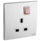 Mallia Senses - 1 gang BS switched socket outlet single pole - with LED - 13A - Brushed Aluminium