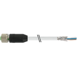 M12 fem. 0° A-cod. with cable PUR 4x0.34 shielded gy+drag-ch 50m