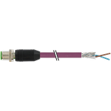 M12 male 0° B-cod. with cable PUR 1x2xAWG24 shielded vt+drag-ch 22m