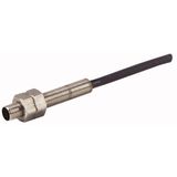 Proximity switch, E57 Miniatur Series, 1 N/O, 3-wire, 10 - 30 V DC, M5 x 1 mm, Sn= 0.8 mm, Flush, PNP, Stainless steel, 2 m connection cable