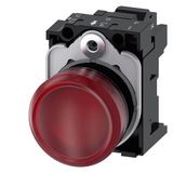 Indicator lights, 22 mm, round, plastic, red, lens, smooth, with holder, LED module,  3SU1106-6AA20-3AA0-Z Y11