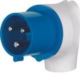 CEE right angle plug 3pole 32 A, connecting system, grey/blue