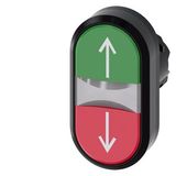 Illuminated twin pushbutton, 22 mm, round, plastic, green: arrow pointing up, red: arrow pointing down, pushbuttons, flat, Z=50-unit packaging