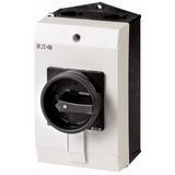 Main switch, P1, 25 A, surface mounting, 3 pole + N, STOP function, With black rotary handle and locking ring, Lockable in the 0 (Off) position, hard