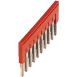 PLUG-IN BRIDGE, 10POINTS FOR 4MM2 TERMINAL BLOCKS, RED