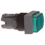 Head for illuminated push button, Harmony XB6, green rectang projecting pushbutton Ø 16 spring return 12...24 V