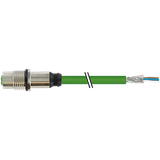 M12 fem. recept. D-cod. rear PUR 1x4xAWG22 shielded gn+drag-ch 5m