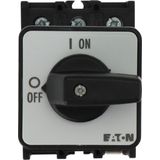 On-Off switch, P1, 40 A, rear mounting, 3 pole, with black thumb grip and front plate