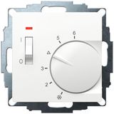 UP room controller, RAL9016 glossy 55x55, 5-30C, AC 230V, 1NC, 10 A, temperature reduction approx. 4K, switch on/off, display controller "heating"