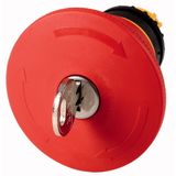 Emergency stop/emergency switching off pushbutton, RMQ-Titan, Palm-tree shape, 60 mm, Non-illuminated, Key-release, Red, yellow, RAL 3000, Not suitabl