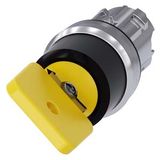 Key-operated switch O.M.R, 22 mm, round, metal, shiny, lock number 73033, yellow, with 2 keys, 2 switch positions O