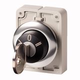 Key-operated actuator, Flat Front, maintained, 3 positions, Key withdrawable: I, 0, II, Metal bezel