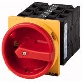 Main switch, T3, 32 A, flush mounting, 5 contact unit(s), 10-pole, Emergency switching off function, With red rotary handle and yellow locking ring