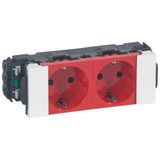 Double dedicated socket Mosaic - 2 x 2P+E - for snap on trunking - red