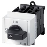 On-Off switch, T0, 20 A, service distribution board mounting, 5 contact unit(s), 10-pole, with black thumb grip and front plate