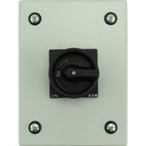 Main switch, P1, 40 A, surface mounting, 3 pole + N, STOP function, With black rotary handle and locking ring, Lockable in the 0 (Off) position, in st