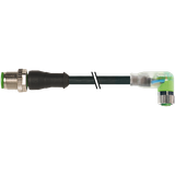 M12 male 0° / M8 female 90° A-cod. LED PUR 4x0.25 bk +drag ch. 15m