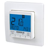 Concealed clock thermostat as room controller, AC 230V, 1 changeover contact, heating 5(2) A, cooling 1(1) A, blue backlighting