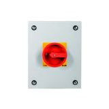 Main switch, P3, 100 A, surface mounting, 3 pole, Emergency switching off function, With red rotary handle and yellow locking ring, Lockable in the 0