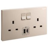 Galion - 2 gangs British Standard switched single pole socket outlet - 13A - with 3A type-A and type-C USB chargers - Rose Gold