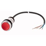 Illuminated pushbutton actuator, classic, flat, maintained, 1 N/C, red, 24 V AC/DC, cable (black) with non-terminated end, 4 pole, 1 m