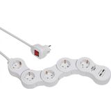 Vario Power Extension Socket with USB Charging Function 5-way white, 1.4m H05VV-F 3G1.5