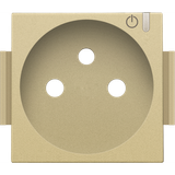 Finishing set for connected switching socket outlet with pin earthing and control button, gold coated