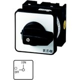 On-Off switch, T0, 20 A, flush mounting, 4 contact unit(s), 6 pole, 2 N/O, with black thumb grip and front plate