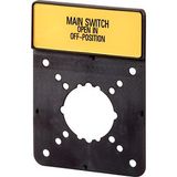 Clamp with label, For use with P5-…/EA/SVB, P5-…/V/SVB, 36 x 6 mm, Inscribed with standard text zOnly open main switch when in 0 positionz, Language E
