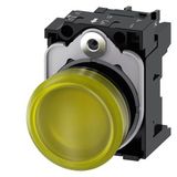 Indicator lights, 22 mm, round, plastic, yellow, lens, smooth, with holder, LED module with integrated LED 110 V  3SU1103-6AA30-1AA0-Z Y15