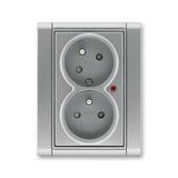 5593F-C02357 36 Double socket outlet with earthing pins, shuttered, with turned upper cavity, with surge protection ; 5593F-C02357 36