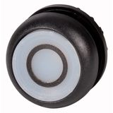 Illuminated pushbutton actuator, RMQ-Titan, Flush, momentary, White, inscribed 0, Bezel: black