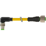 M8 male 90° / M12 female 0° A-cod. PUR 4x0.25 ye UL/CSA+drag ch. 0.6m