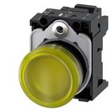 Indicator light, 22 mm, round, plastic, yellow, lens, smooth, with holder, LED module, with integrated LED 24 V AC/DC,  3SU1102-6AA30-3AA0-Z Y10