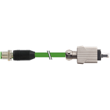 M12 male 0° D-cod./RJ45 PushPullPUR 1x4xAWG22 shielded gn+rob 0.5m