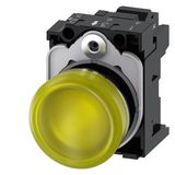 Indicator lights, 22 mm, round, metal, shiny, yellow, lens, smooth, with holder, LED module  3SU1153-6AA30-3AA0-Z Y12