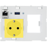 MODLINK  DBL COMBI INSERT GERMANY YELLOW 1xRJ45+USB + RCD opening