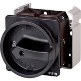 Main switch, T5, 100 A, flush mounting, 3 contact unit(s), 3 pole + N, 1 N/O, 1 N/C, STOP function, With black rotary handle and locking ring