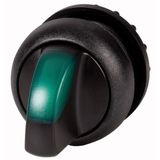 Illuminated selector switch actuator, RMQ-Titan, With thumb-grip, maintained, 2 positions (V position), green, Bezel: black