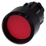 Pushbutton, 22 mm, round, plastic, red, Front ring, raised momentary contact type, with laser labeling, Forward ISO 7000 or IEC 60417